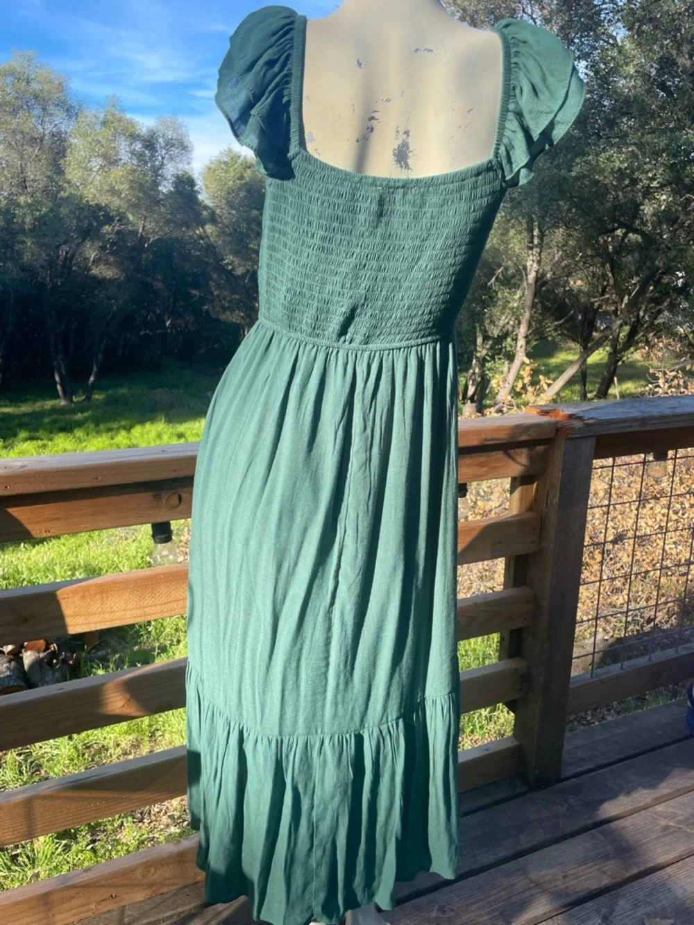 Trixxi Sage Green CottageCore Maxi Dress with Corset Tie and Ruffle Sleeves - Picture 4 of 11